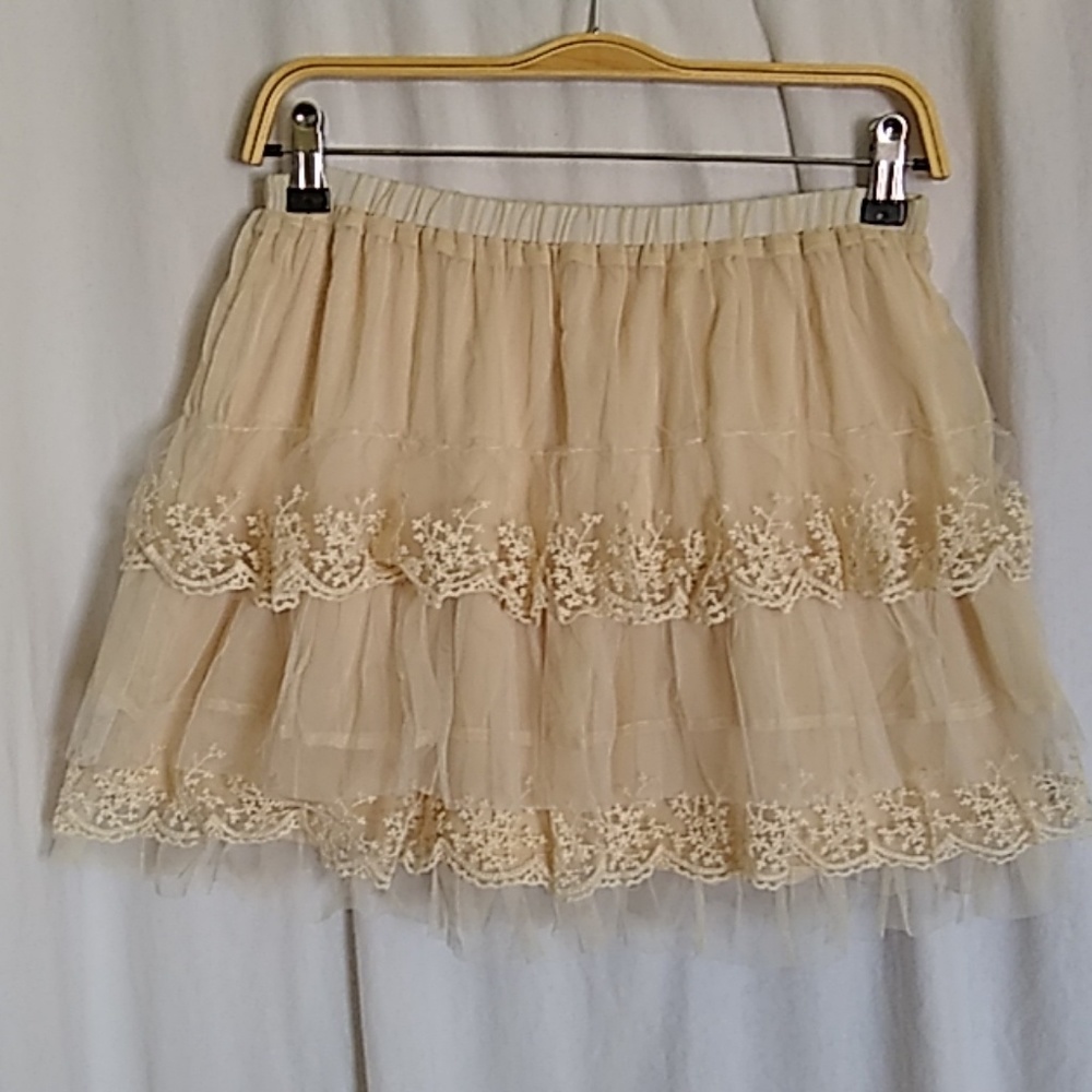 Cream Lace and Tulle Miniskirt